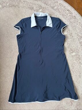 Abercrombie & Fitch Navy and White Zip Polo